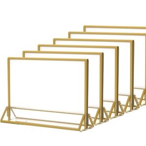 7 x 5 Horizontal Clear Acrylic Sign Holder with Gold Borders- 6 Pack NEW